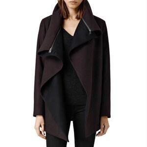 All Saints Jax Black/Burgundy Coat